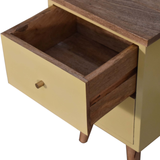 Artisan Furniture Solid Wood Hand Painted Bedside Table with 2 Drawers – Yellow Body, Nordic Legs