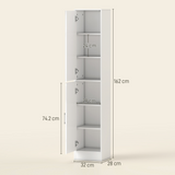 kleankin Tall Bathroom Cabinet with Mirror Door – Narrow Storage with Adjustable Shelves, High Gloss White