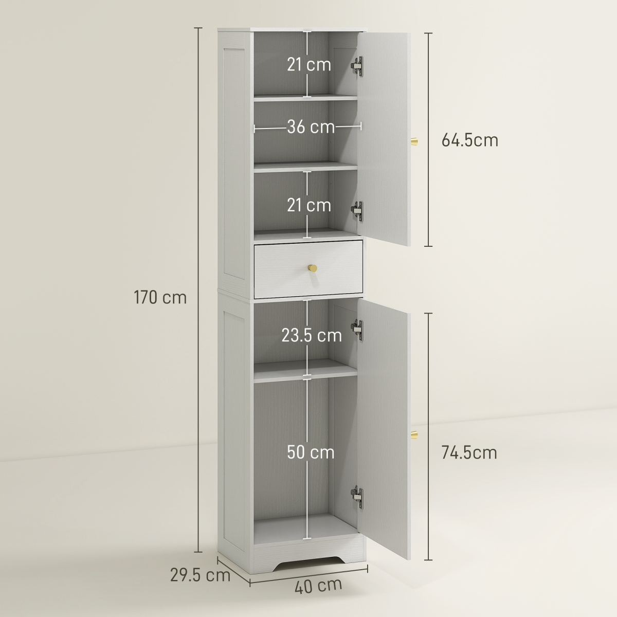 HOMCOM Tall Bathroom Storage Cabinet with Arched Doors, Drawer & Adjustable Shelf – Slim Design, White