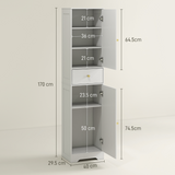 HOMCOM Tall Bathroom Storage Cabinet with Arched Doors, Drawer & Adjustable Shelf – Slim Design, White