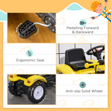 HOMCOM Pedal Go Kart Ride-On Excavator with Metal Frame, Hand Brake & Front Digger – Kids Toy, Yellow and Black