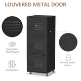 Rolling Storage Cabinet with 3 Compartments, Metal Doors and Wheels – Industrial Mobile File Cabinet, Black