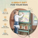 3-in-1 Kids Art Easel with Blackboard, Whiteboard, Paper Roll & Storage Baskets – Ages 3–8, Green