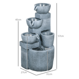 Outsunny Solar Powered Water Fountain with Waterfall, LED Lights & Flower Pot – Garden Water Feature, Dark Grey