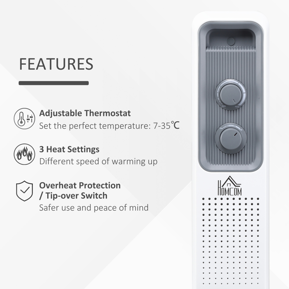 HOMCOM 2720W 11 Fin Oil Filled Radiator with 3 Heat Settings & Safety Cut-Off – Silent Portable Heater