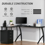 L-Shaped Corner Computer Desk with 3 Drawers & Steel Frame – Space-Saving Home Office Workstation, Black