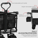 Outsunny Folding Trolley Cart with 4 Wheels, 2 Compartments and Canopy – Garden Storage Wagon, Black