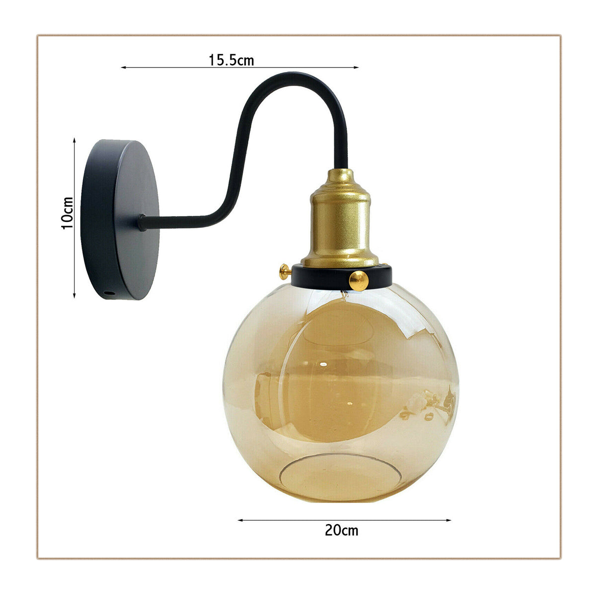 LEDSone Amber Glass Globe Wall Light with E27 Holder & Metal Back Plate – Modern Wall Sconce, Amber