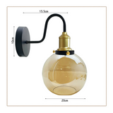 LEDSone Amber Glass Globe Wall Light with E27 Holder & Metal Back Plate – Modern Wall Sconce, Amber
