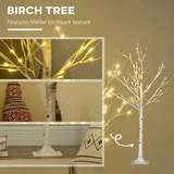 HOMCOM 4ft Artificial White Birch Tree with 72 Warm White LEDs – Pre-Lit Indoor and Covered Outdoor Decor