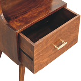 Artisan Furniture Solid Wood T-Bar Raised Back Bedside Table with 1 Drawer & Open Slot – Dark Brown