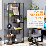 HOMCOM 7-Tier Industrial Bookshelf with Steel Frame and Anti-Tipping Straps – Free Standing Study Storage