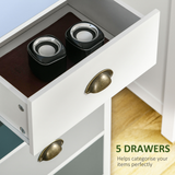 HOMCOM 5-Drawer Chest of Drawers with Bronze-Tone Metal Handles – Bedroom and Hallway Storage