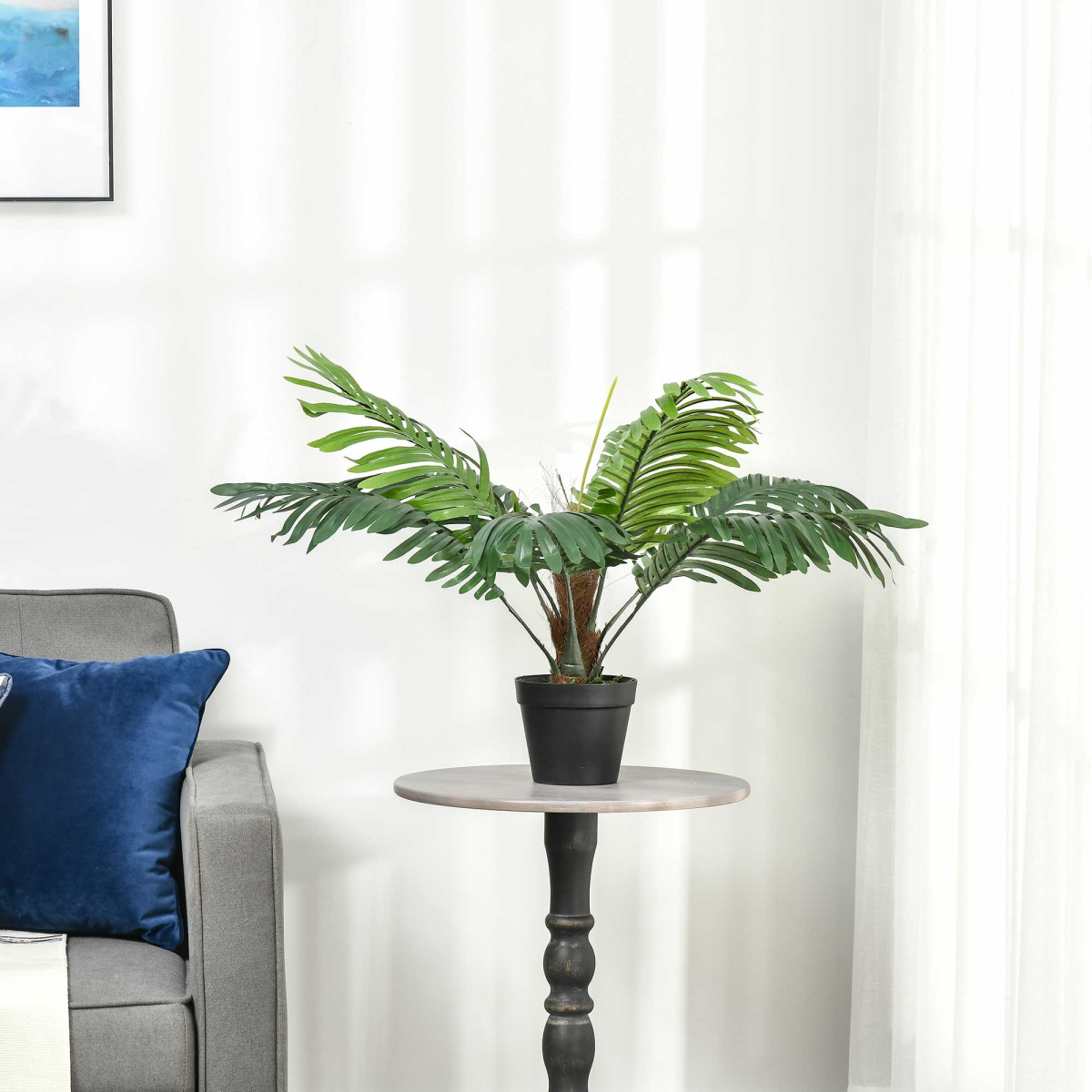 Outsunny 60cm Artificial Palm Tree with 8 Bendable Leaves and Pot – Low-Maintenance Fake Tropical Plant
