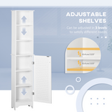 HOMCOM 6-Tier Tall Bathroom Storage Cabinet with Shutter Door – Slim Narrow Unit, White
