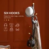 HOMCOM Bamboo Coat Stand with 6 Hooks, 180cm – Free-Standing Hall Tree with Gold-Tone Accents