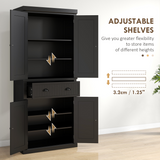 Freestanding Kitchen Storage Cabinet with Drawers, Cupboards & Adjustable Shelves – Open Appliance Space, Black