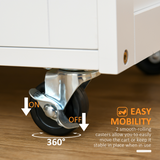 HOMCOM Rolling Kitchen Island Cart with Drawer & 9-Bottle Wine Rack – Rubberwood Worktop, White