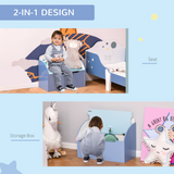 HOMCOM Kids Wooden Toy Box with Gas Hinge Lid – Children's Storage Chest and Bench for Bedroom, Blue
