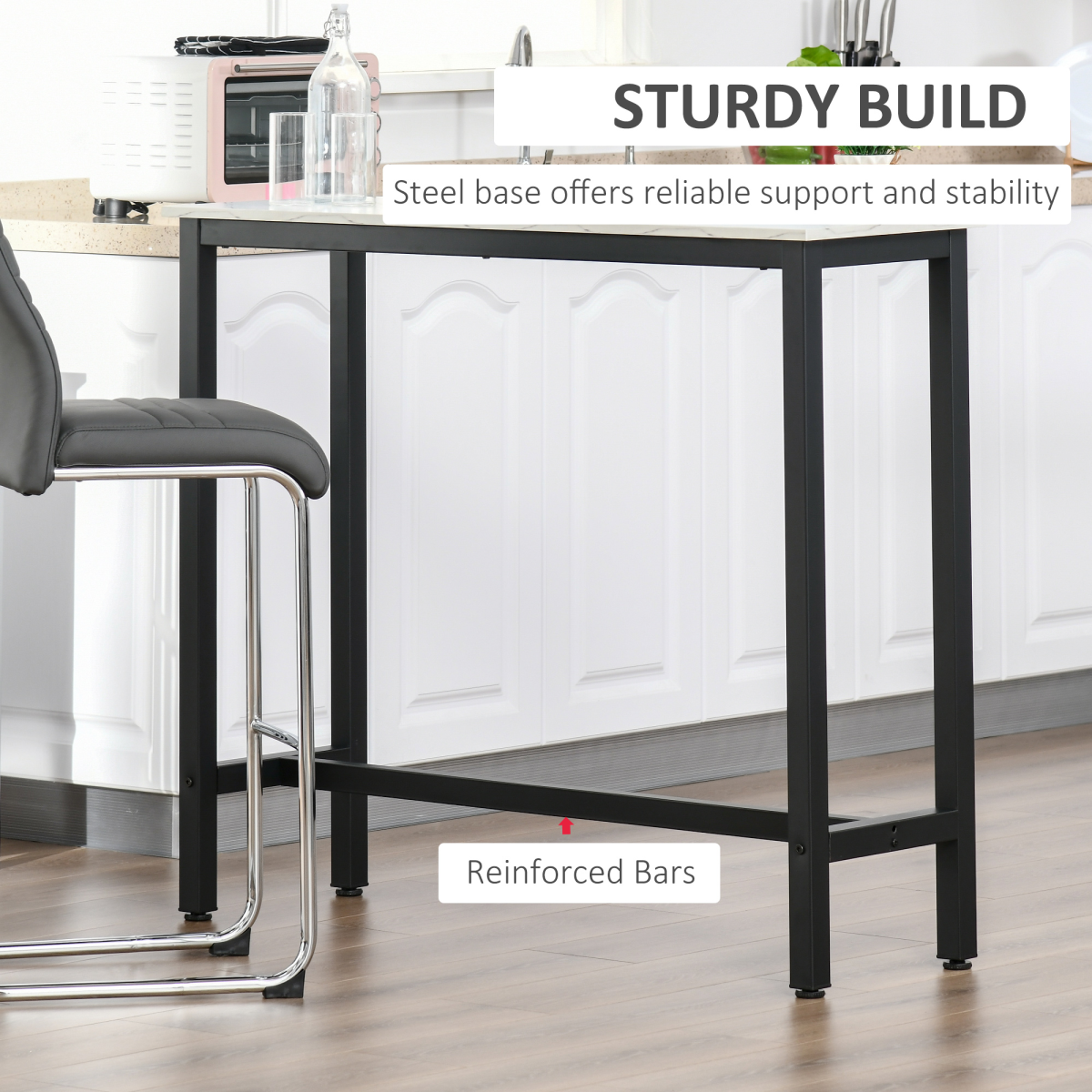 Breakfast Bar Table with Adjustable Footpads – Modern Two-Tone Kitchen Bar Table, White & Black