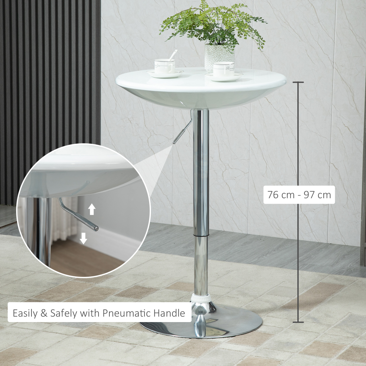 HOMCOM Bistro Pub Table with 360° Swivel Painted Top & Height-Adjustable Steel Base – Home Bar Counter Table, White