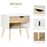 HOMCOM Bedside Table with Drawer and Open Shelf – Modern Nightstand and Side Table with Solid Wood Legs