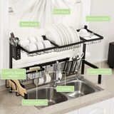 2-Tier Over the Sink Dish Drying Rack with Adjustable Width – Space-Saving Drainer with Cutlery Holders