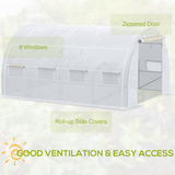 Outsunny 4 x 3 x 2m Walk-in Polytunnel Greenhouse with Steel Frame, Roll-Up Sides & 8 Windows, White