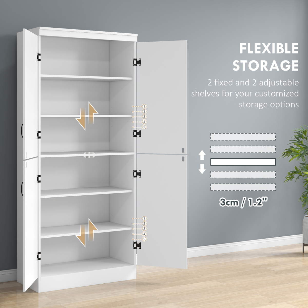 HOMCOM 4-Door Kitchen Storage Cabinet with Adjustable Shelves – White