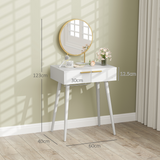 HOMCOM Modern Dressing Table with 2 Drawers & Round Mirror – Bedroom Vanity Table, White