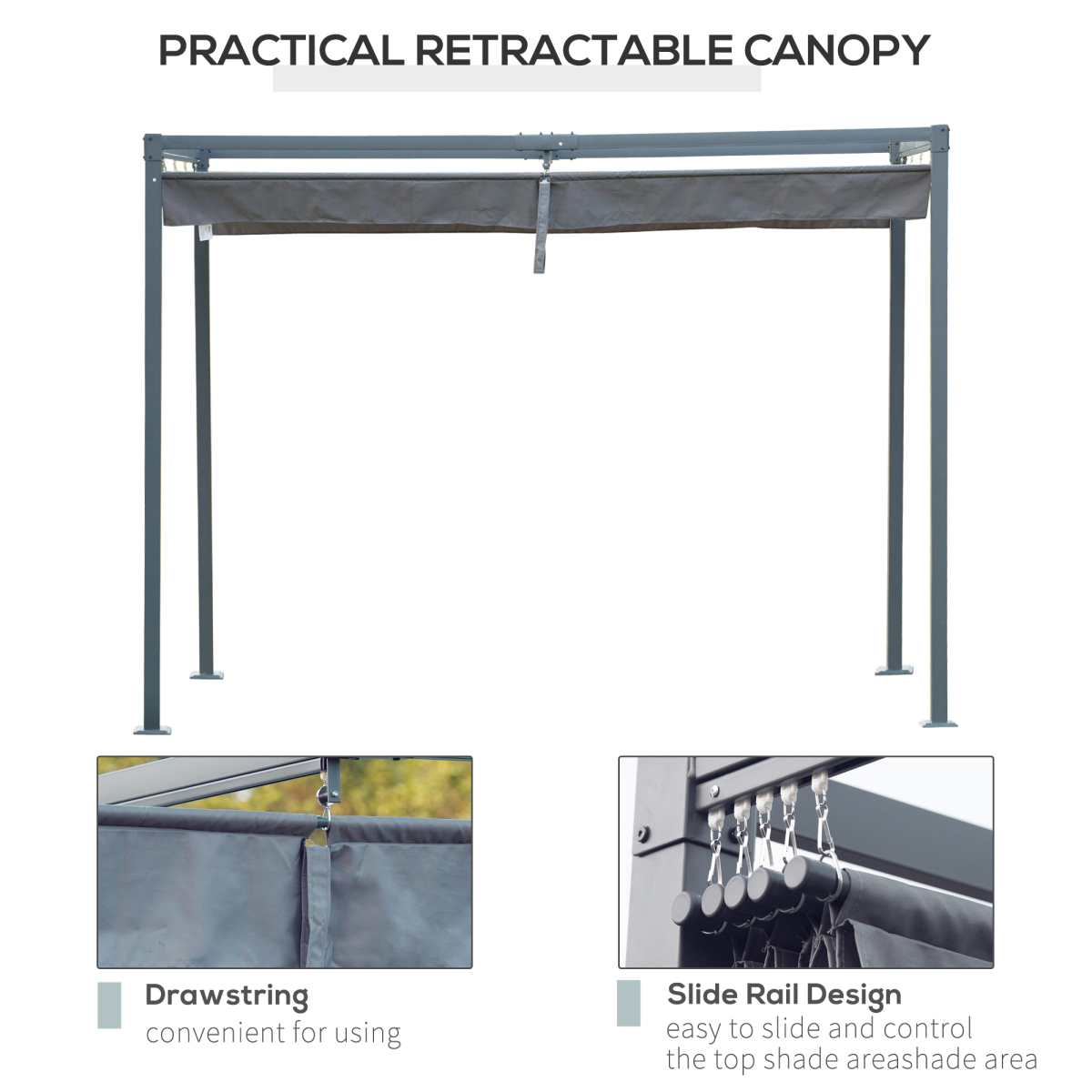 Outsunny 4 x 3m Metal Pergola with Retractable UV-Resistant Canopy – Patio Sun Shelter Gazebo, Grey
