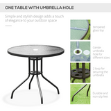 Outsunny 6-Piece Garden Bistro Set with 4 Folding Texteline Chairs, Glass Table & Parasol – Black