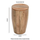 Surrey Handmade Drum Side Table in Solid Mango Wood – Eco-Sourced Natural Timber Sofa & Bedside Table