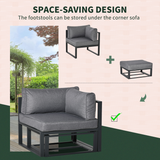 Outsunny 6-Piece Garden Daybed Sofa Set with Coffee Table & Footstools – Convertible Aluminium Lounge Set, Grey
