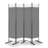 5.7ft 4-Panel Folding Room Divider with Shaped Top – Polyester Fabric Privacy Screen, Steel Frame, Grey