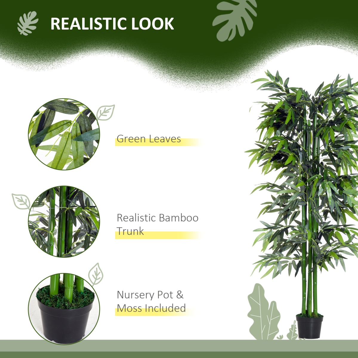 Outsunny Artificial Bamboo Tree, 1.8m – Green Bamboo, Black Pot