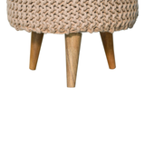Artisan Furniture Keeva Round Footstool with Woven Top & Oak-Ish Nordic Legs – Light, Compact Seat, Beige