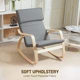 Rocking Chair with High Back, Headrest & Curved Wooden Frame – Linen-Feel Upholstered Armchair, Grey