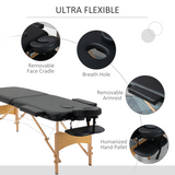 HOMCOM Portable Folding Massage Table with 2 Sections & Adjustable Height – Spa Beauty Bed, Black