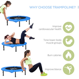 HOMCOM Foldable Mini Fitness Trampoline with 30 Springs – Portable Exercise Rebounder for Home Workouts, Blue