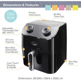 Quest 4.5L Manual Dial Air Fryer, 1350W with Auto Shut-Off & Cool Touch Handle – Low-Oil Cooking