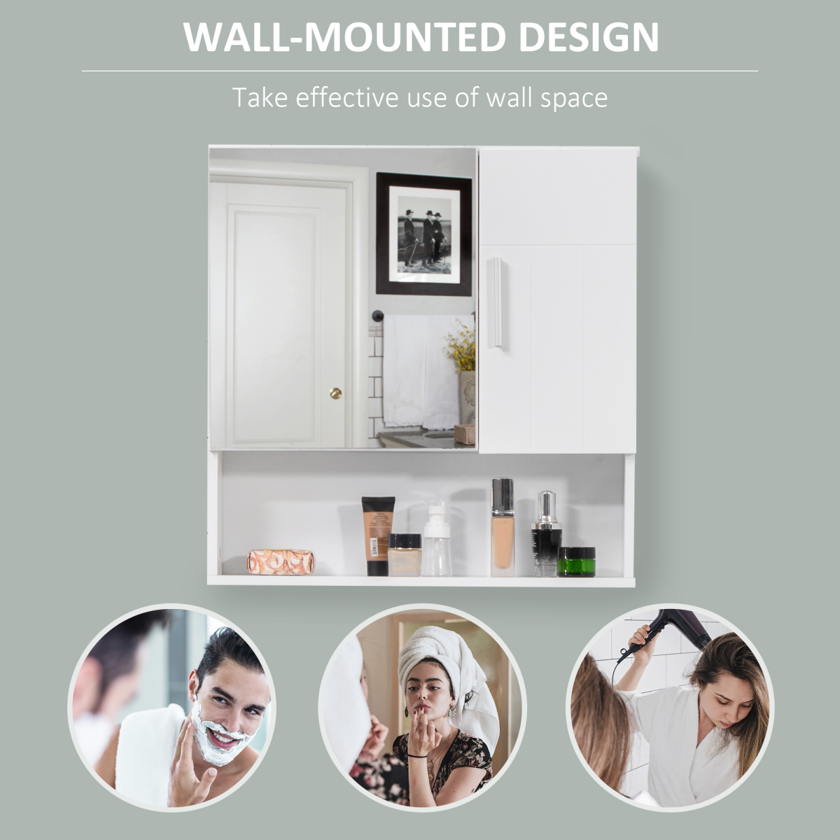 kleankin Wall Mounted Bathroom Mirror Cabinet with Adjustable Shelves and Soft-Close Door – White