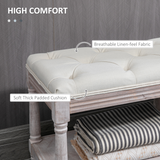 HOMCOM 2-Tier Button-Tufted Bed End Bench with Storage – Cream White Vintage Style