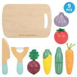 SOKA Wooden Cutting Vegetables Play Set, 9 Pieces – Pretend Play Kitchen Toy for Kids
