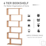 6-Tier Wooden S-Shaped Shelf Storage Unit – Distinctive Bookcase for Books & Décor, Maple