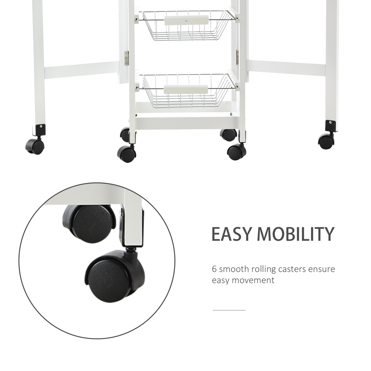 HOMCOM Extendable Drop Leaf Kitchen Island Trolley with Storage Shelves & Cabinet – White