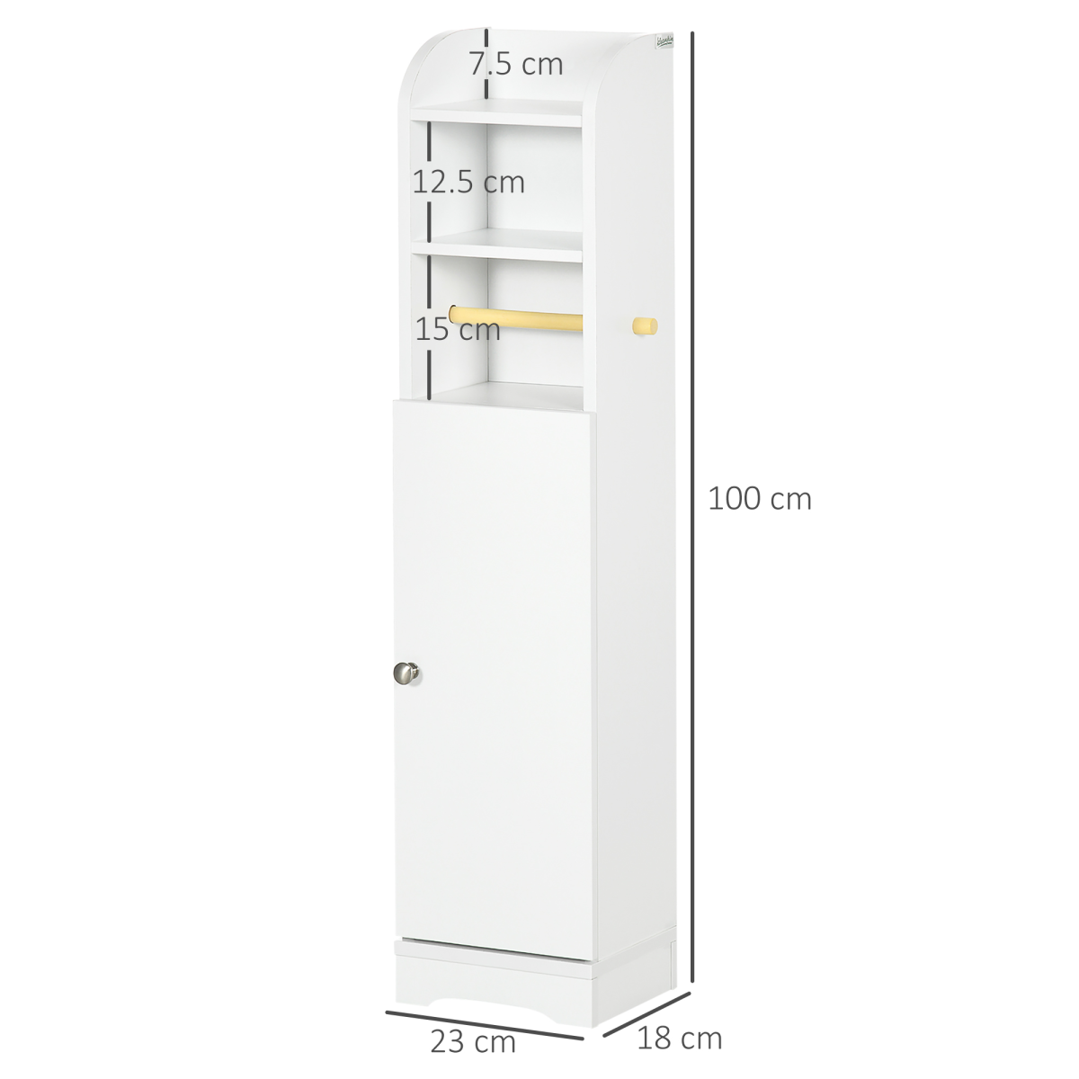 kleankin Freestanding Bathroom Storage Unit with Adjustable Shelf and Toilet Roll Holder – Slim, White