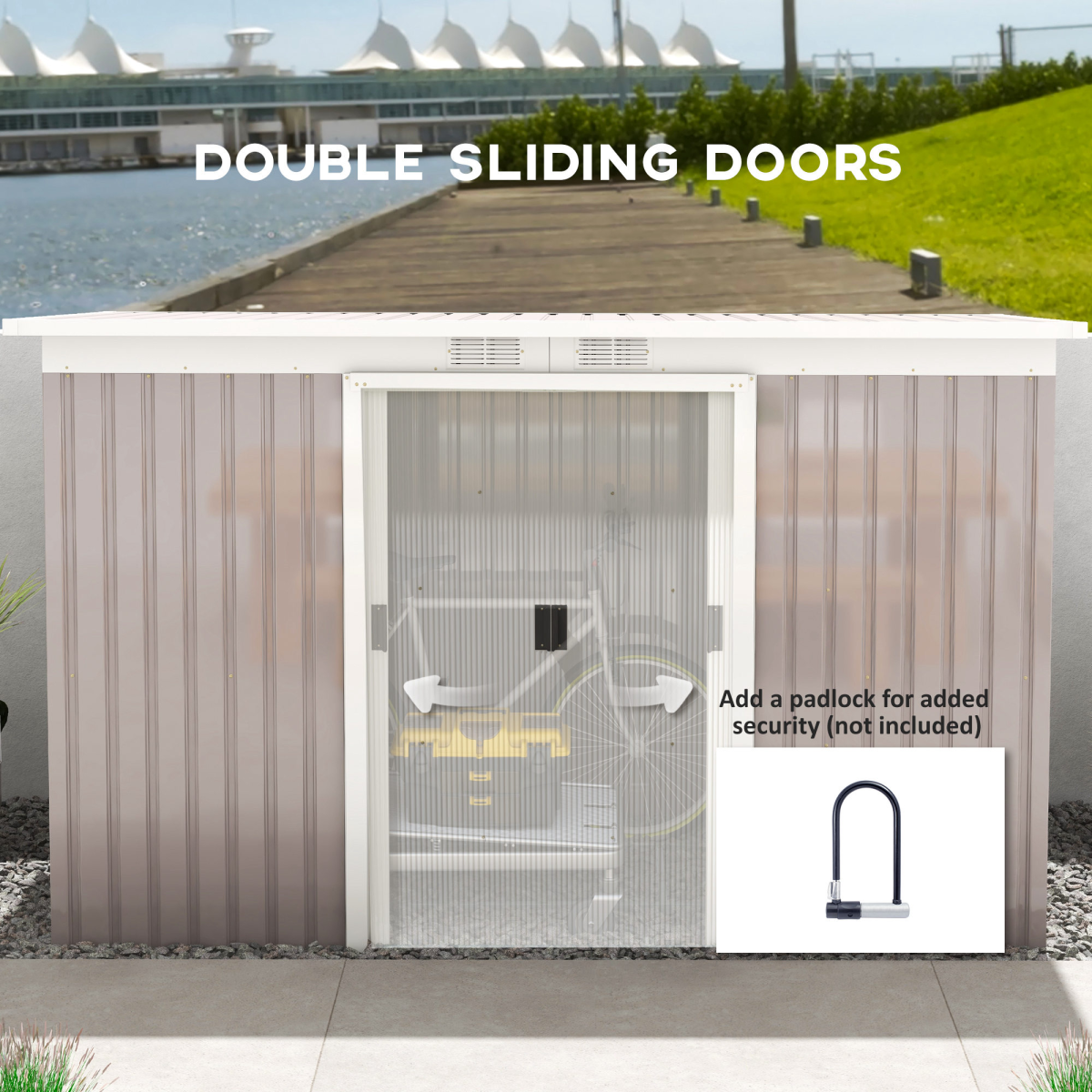 Garden Storage Shed with Metal Roof – Galvanised Steel Tool Store Building with 96cm Door, Light Grey