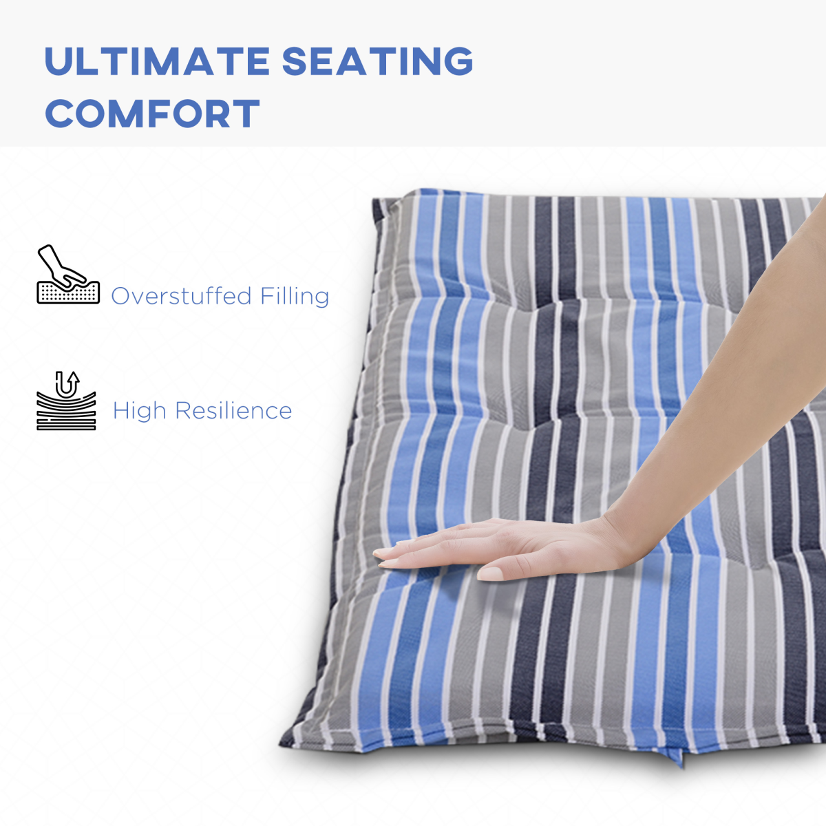 2 Piece Striped Patio Bench Swing Chair Cushion Set, 120 x 50cm – Double Seat Garden Cushions, Blue