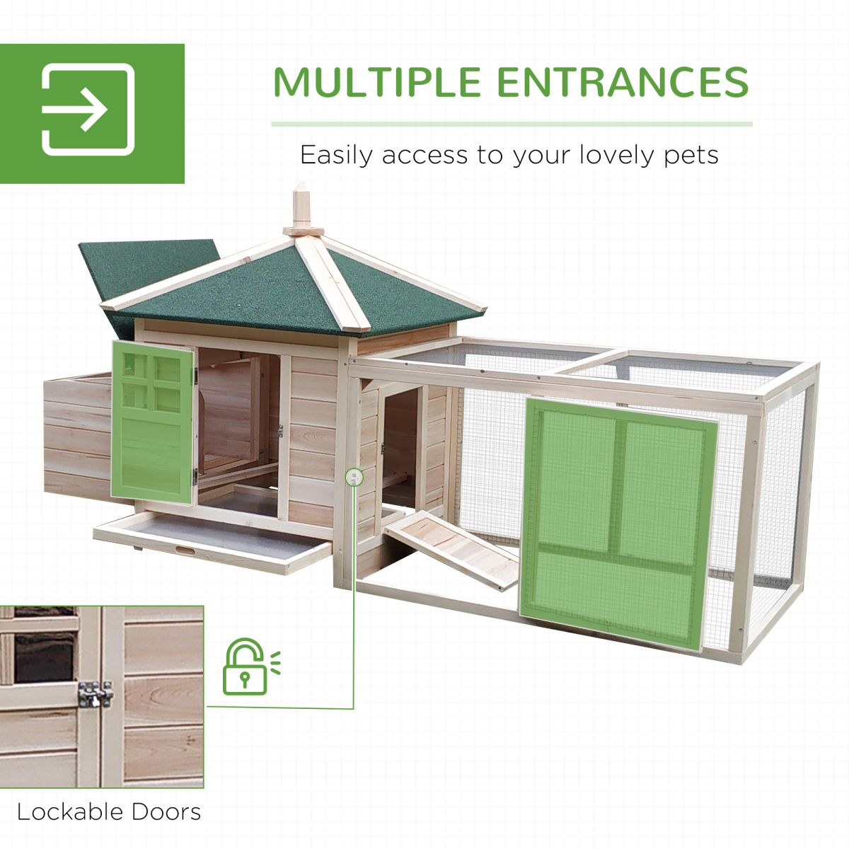 PawHut Wooden Chicken Coop with Nesting Box & Outdoor Run – Small Animal Cage for Backyard